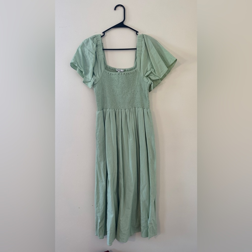 Like New Madewell Lucie Smocked Linen Blend Dress